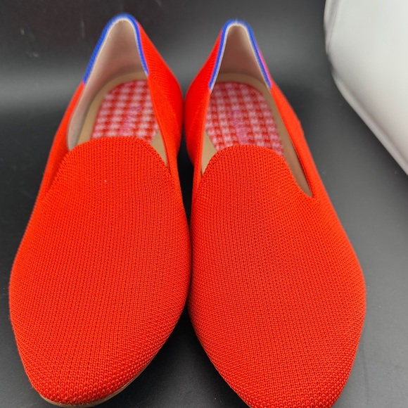 Rothy's Designer Almond Poppy Bright Red Loafers Blue Trim Flats 8
